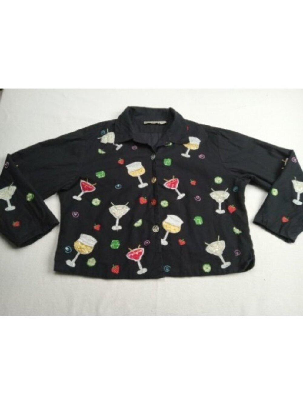 PUSHPA Women’s XL Black Embroidered Cocktail Drinks Jacket – Lined, Button Up